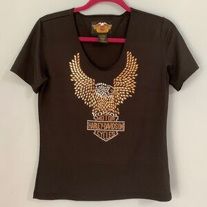 Harley-Davidson Women's Black T-Shirt with Gold Eagle Design